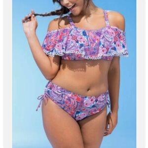 Swimsuits For All Paisley Ruffle Bikini Multicolour Size 16 New With Tags!